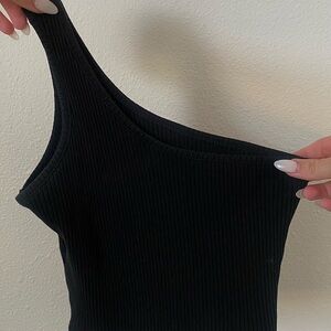Black Ribbed one shoulder top